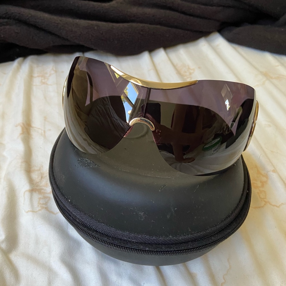 Vintage Dior Black and Gold Wraparound Sunglasses
